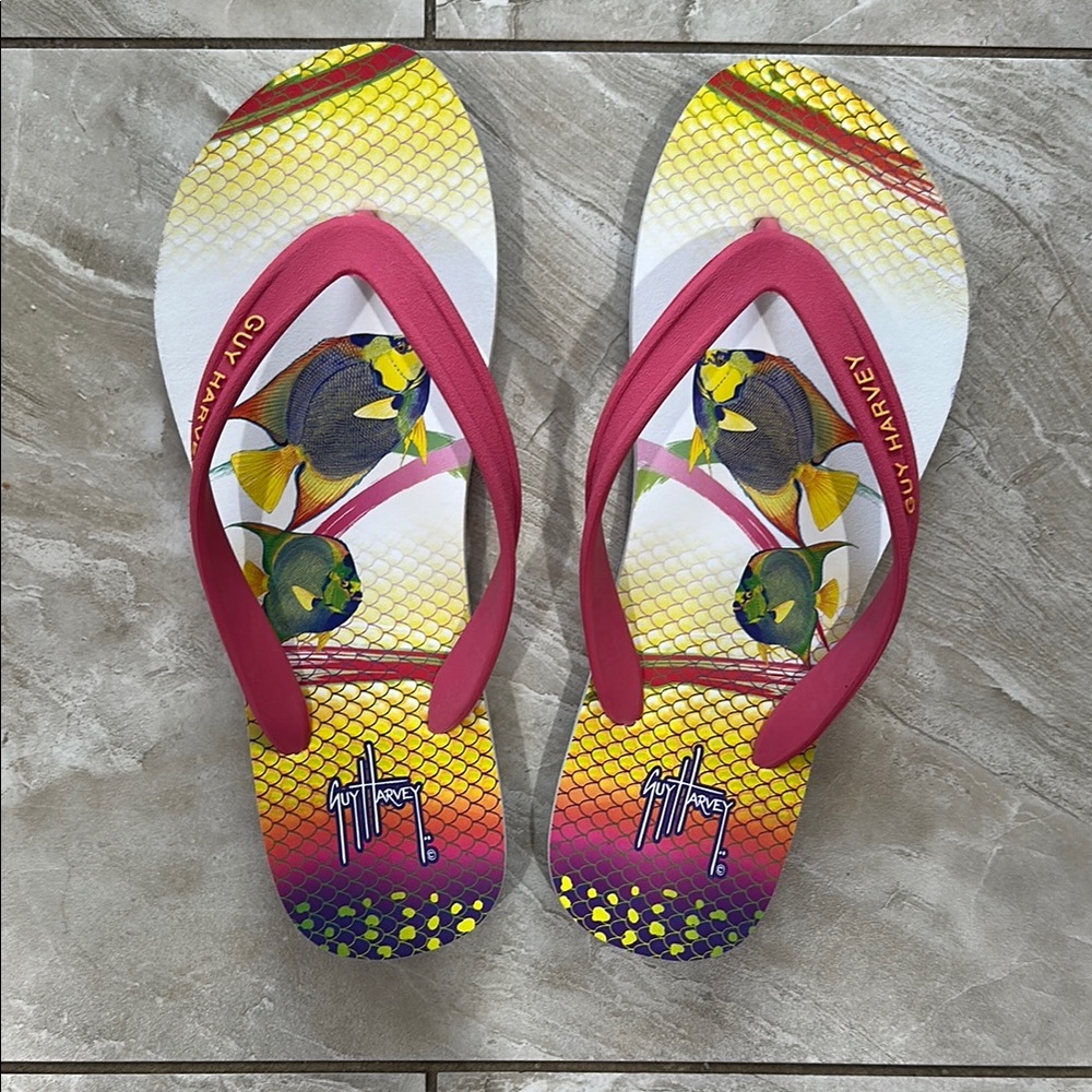 Guy Harvey Fish Print Flip Flops